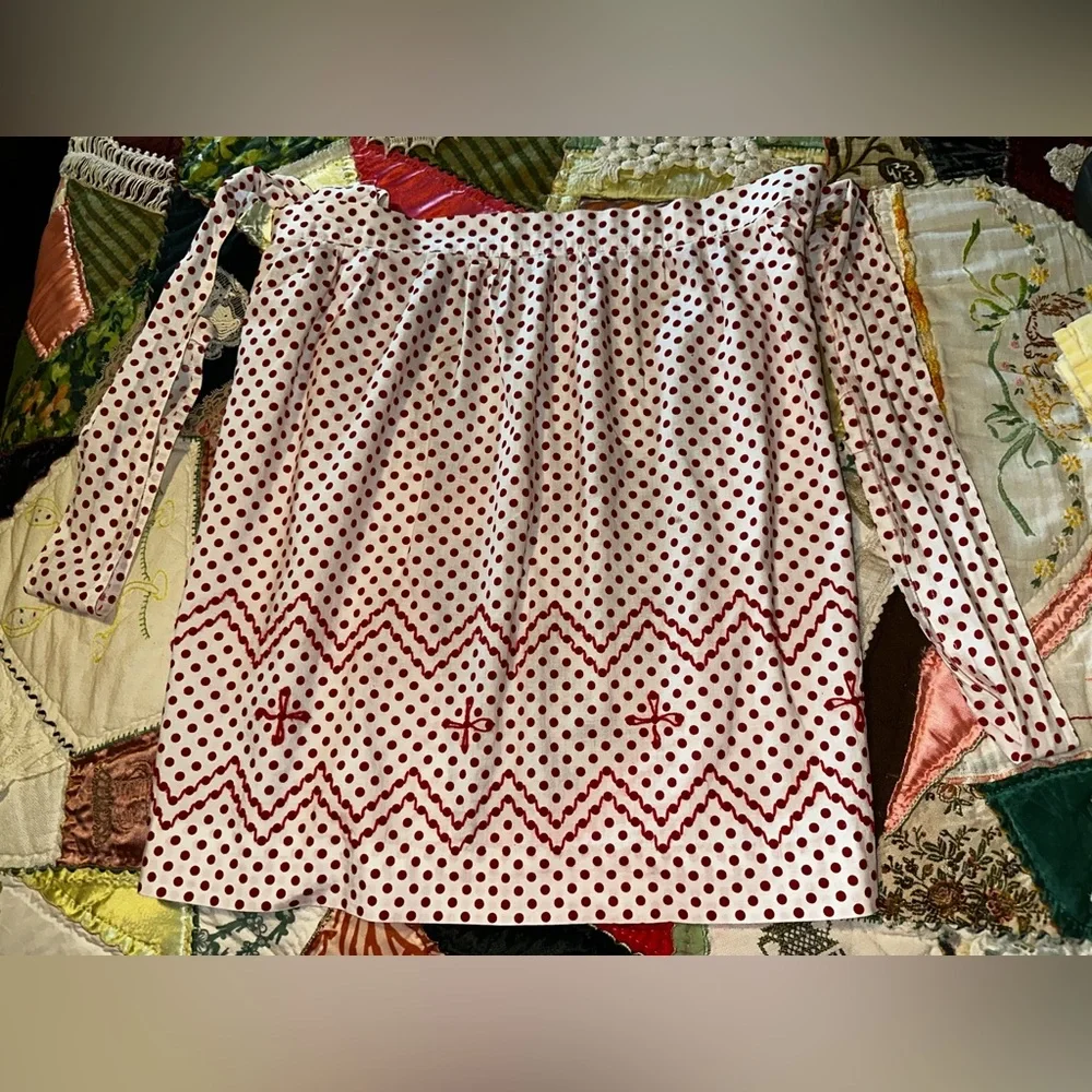Vintage Kitchen Apron Red & White Polka Dot with Embroidery